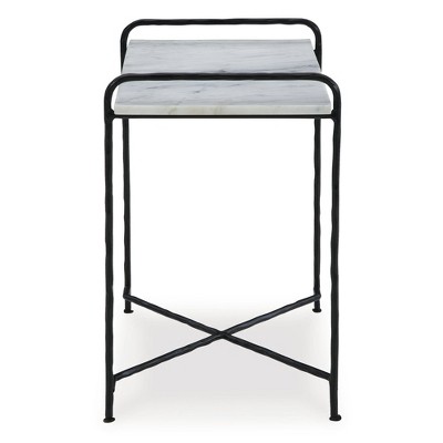 White Marble Top Black Metal Rectangular Accent Table