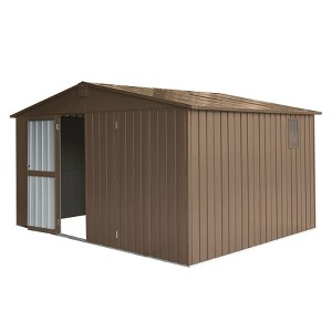 NicBex Metal Outdoor Storage Shed with Lockable Doors and Windows to Store Car,Bike,Garbage Can for Garden/Patio/Backyard,Brown - 1 of 4