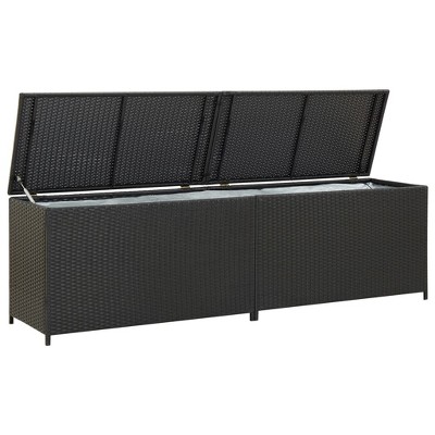 vidaXL Storage Chest Black Poly Rattan, Powder-Coated Steel Large