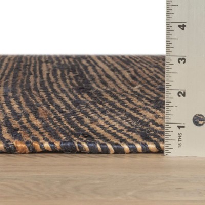 Handwoven Blue and Natural Jute Striped Square Rug