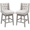 Counter Height Bar Stools Set of 2, 180 Degree Swivel Barstools, 27" Seat Height Bar Chairs with Solid Wood Footrests and Button Tufted Design, Beige - 2 of 4