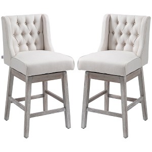 Aghana Digitals 2-Piece 27" Counter Height Bar Stools with 180° Swivel, Linen Upholstery, Button - 1 of 4