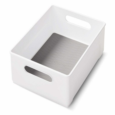 Copco 10-Inch White Cabinet Storage Bin with Built-In Handles and Nonskid Liner - Ideal for Organizing Kitchen, Pantry, Closet Items