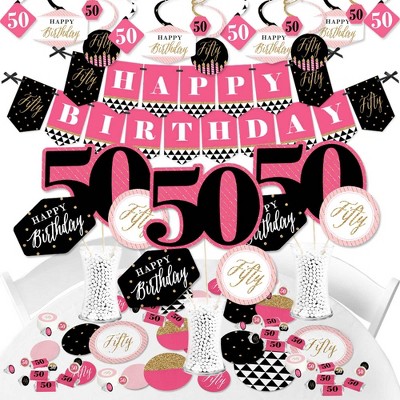 Big Dot of Happiness Chic 50th Birthday - Pink, Black and Gold - Birthday Party Supplies - Banner Decoration Kit - Fundle Bundle