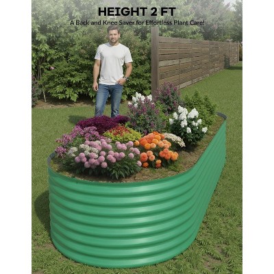 2PCS Galvanized Raised Garden Beds 4x2x2 FT, Self-Watering Metal Planters, Durable Outdoor Vegetable Planter Boxes, Green