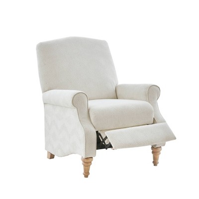 Ivory Woven Fabric Recliner with Oak Legs