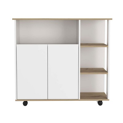 GlasFlength Kitchen Carts and Islands Rolling Kitchen Table Storage Island Mobile Buffet Server Table for Dining Room, White, 15.75"*39.37"*35.43"