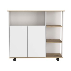 GlasFlength Kitchen Carts and Islands Rolling Kitchen Table Storage Island Mobile Buffet Server Table for Dining Room, White, 15.75"*39.37"*35.43" - 1 of 4