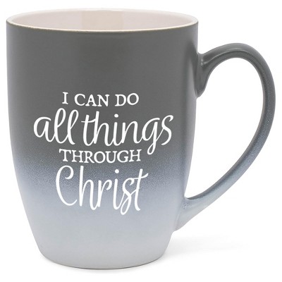 Elanze Designs Can Do All Things Christ Two Toned Ombre Matte Grey and White 12 ounce Ceramic Stoneware Coffee Cup Mug