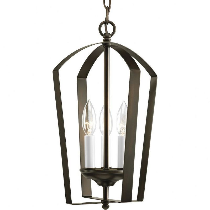 Progress Lighting Gather 3-Light Foyer Fixture, Antique Bronze, White Candle Sleeves, Resin Material, 1 of 3