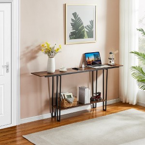 VECELO Couch Side & Console Table with 2 Outlets, 2 USB Ports and Extra Long 9.8 Feet Power Code, Sofa Behind - 1 of 4