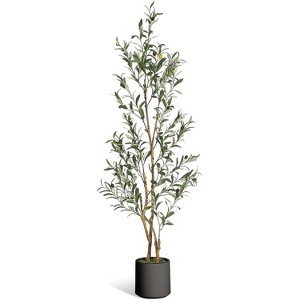 4/5/6/7FT Artificial Olive Tree, Faux Silk Plant with Natural Wood Trunk, Lifelike Fruits, Imitation Ceramic Planter & Green Moss for Home Office - 1 of 4