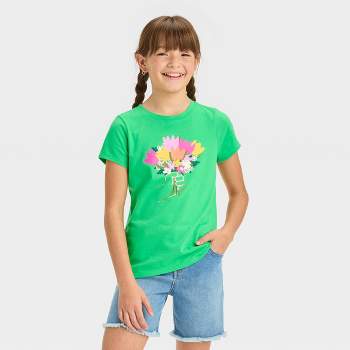 Girls' Short Sleeve 'Flower Bouquet' Graphic T-Shirt - Cat & Jack™ Green
