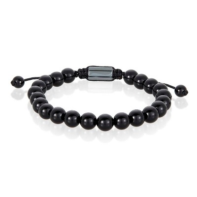 Crucible Men's Onyx Stone Bead Adjustable Shocker Tie Bracelet (8mm)