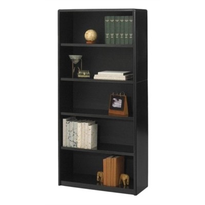 Adjustable Black Steel 5-Shelf Floor Bookcase