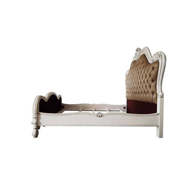 99&#34; Eastern King Bed Versailles II Bed Vintage Gray Synthetic Leather and Bone White Finish - Acme Furniture, 3 of 6