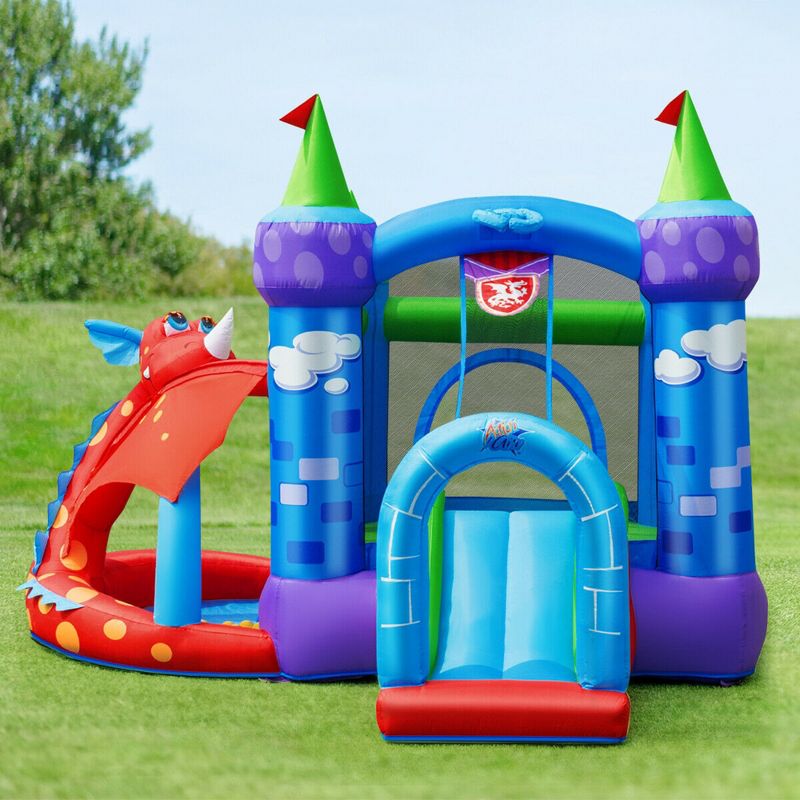 Costway Kids Inflatable Bounce House Dragon Jumping Slide Bouncer Castle W/ 750W Blower, 4 of 14