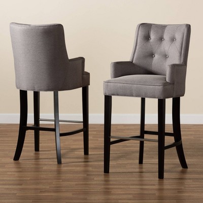 Aldon Gray Fabric and Dark Brown Wood Bar Stools, Set of 2