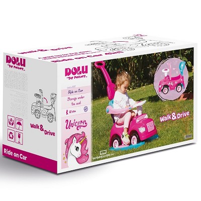 Pink Unicorn 4-in-1 Ride On Car with Parent Handle