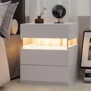 Nightstands 3 Drawer Dresser for Bedroom End Table with Acrylic Board LED Bedside Tables - 1 of 4