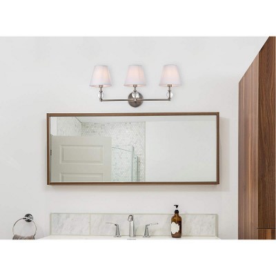 Bethany Satin Nickel 3-Light Bath Sconce with White Fabric Shades
