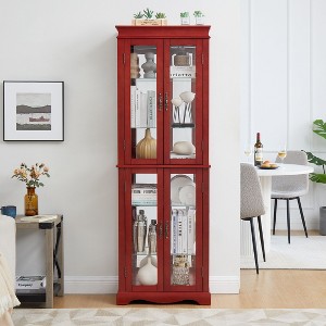 Sapphtopaz 6-Tier Curio Display Cabinet with Wood Frame, Space Saving Glass Storage Cabinet Bookshelf for Small Spaces, Bedroom & Home Office - 1 of 4