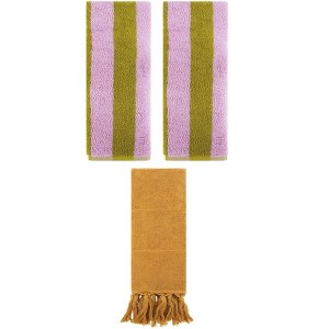 REGALWOVEN 3 Packs Striped and Solid Tassels Absorbent Soft Cotton Hand Towel for Bathroom - 1 of 4