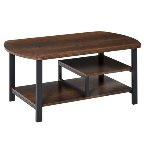 Costway Coffee Table Retro Mid-century Coffee Table W/storage Open Shelf  Living Room : Target