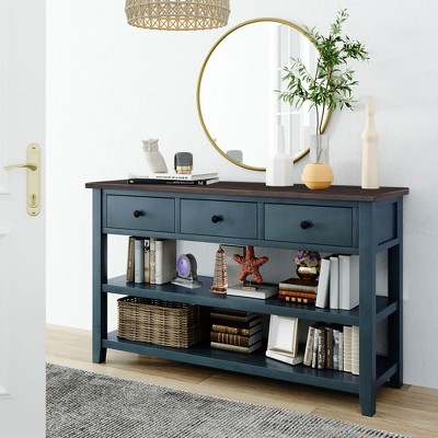 Console Table with Drawers and Open Shelves for Living Room or Hallway