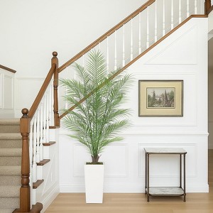 Faux Areca Palm Plants Palm Tree w/Realistic Trunks & Full Lifelike Palm Leaves, Artificial Dypsis Lutescens Plants for Home Décor with White Pot - 1 of 4