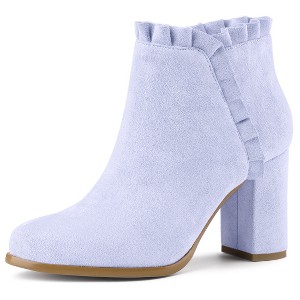 BLISSFUL STEP Women's Back to College Party Ruffle Pointed Toe Block Heel Ankle Boots - 1 of 4