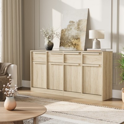 Garvee Sideboard Buffet Cabinet with Storage Drawers, 4-Door Kitchen Cabinet with Wood Handles, Modern Console Table for Dining Room, Entryway