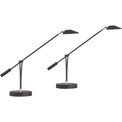 360 Lighting Arnie 20" High Small Modern Desk Lamps Set of 2 USB Port Adjustable LED Satin Black Metal Home Office Living Room Charging Bedroom