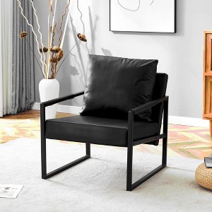NicBex Modern Industrial Sofa, Ergonomic Accent Chair with Brown PU Leather & Metal Frame for Living Room, Bedroom - 1 of 4