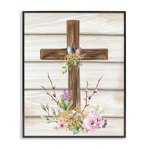 Stupell Industries Spiritual Easter Cross Spring Blossoms Black Framed Giclee Art - 1 of 4