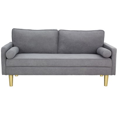 DOMETOUR 65.4'' Linen Sofa Couch with 2 Pillows, 3 Seater Modern Couches for Bedroom/Home