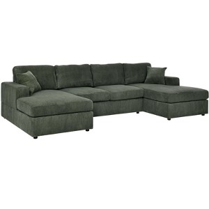TiramisuBest 3-Piece Green Corduroy Sectional Sofa with Double Chaise, U-Shaped Modular Couch with Removable Cushions for Living Room Comfort - 1 of 4