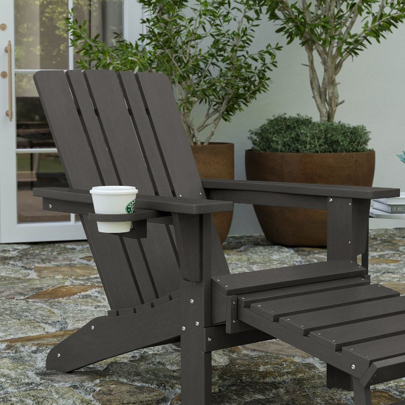Merrick Lane HDPE Adirondack Chair with Cup Holder and Pull Out Ottoman, All-Weather HDPE Indoor/Outdoor Lounge Chair, 6 of 13
