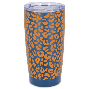 Elanze Designs 20 oz Stainless Steel On the Go Insulated Travel Tumbler With Push Top Lid, Tangerine Orange Cheetah Leopard Print Blue - 1 of 4