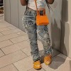 Clotth Women's 90s Street Slant Pocket High Stretchy Distressed Raw Frayed Unique Tassel Design Y2K Patchwork Hip Hop Jeans, Light blue - 4 of 4