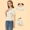 Allegra K Women's Floral Square Neck Puff Short Sleeve Smocked Crop Top - 2 of 4
