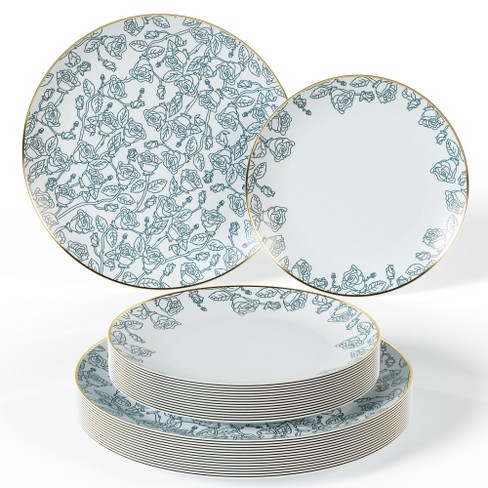 Trendables Plastic Dinnerware Set Blue Rose Design Party Plate with Gold Rim Dessert Plate & Heavy Duty Plastic Plate - image 1 of 4