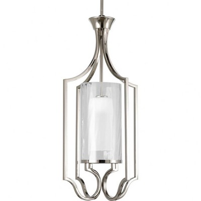 Progress Lighting, Caress Collection, 1-Light Foyer Pendant, Polished Nickel, Layered Glass Shade