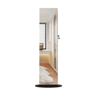 GlasFlength Full Length Mirrors Mirror Cabinet Jewelry Storage Armoire Lockable Free Standing Mirror 360° Swivel for Room, Black, 21.6"*21.6"*62.3"