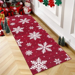 2x6 Red Christmas Runner Rug, TPR Backing, Washable Low Pile Non-Shedding Floor Mat, Soft Snow Print for Bedroom - 1 of 4