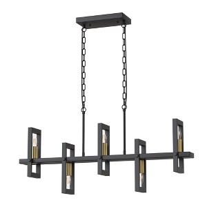DORESshop 5-Light Black Linear Island Pendant Hanging Light Modern Farmhouse Chandelier Light for Kitchen Dining Room Restaurant - 1 of 4
