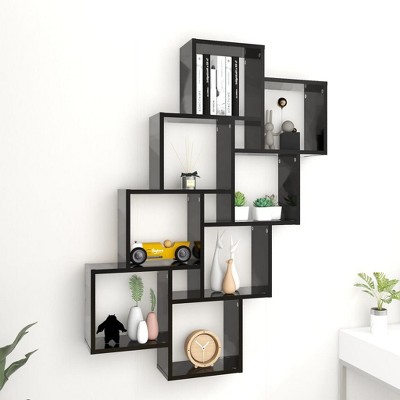 vidaXL Wall Cube Shelf Black 35.4 in.x5.9 in.x46.9 in. Engineered Wood