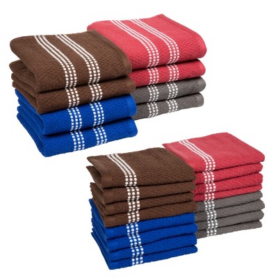 100% Combed Cotton Dish Cloths Pack-Absorbent Popcorn Terry Weave-Kitchen Dishtowels, Cleaning/Drying by Lavish Home (24 Pack-Multiple Colors)