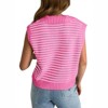 Women's V Neck Cap Sleeve Summer Sweater Tops 2025 Striped Casual Loose Knit Vest - 2 of 4