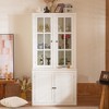 Gulches 75.25''H 36.25''W Farmhouse Glass Door Pantry - White Freestanding Display Cabinet with Lattice Window & Adjustable Shelves - 2 of 4